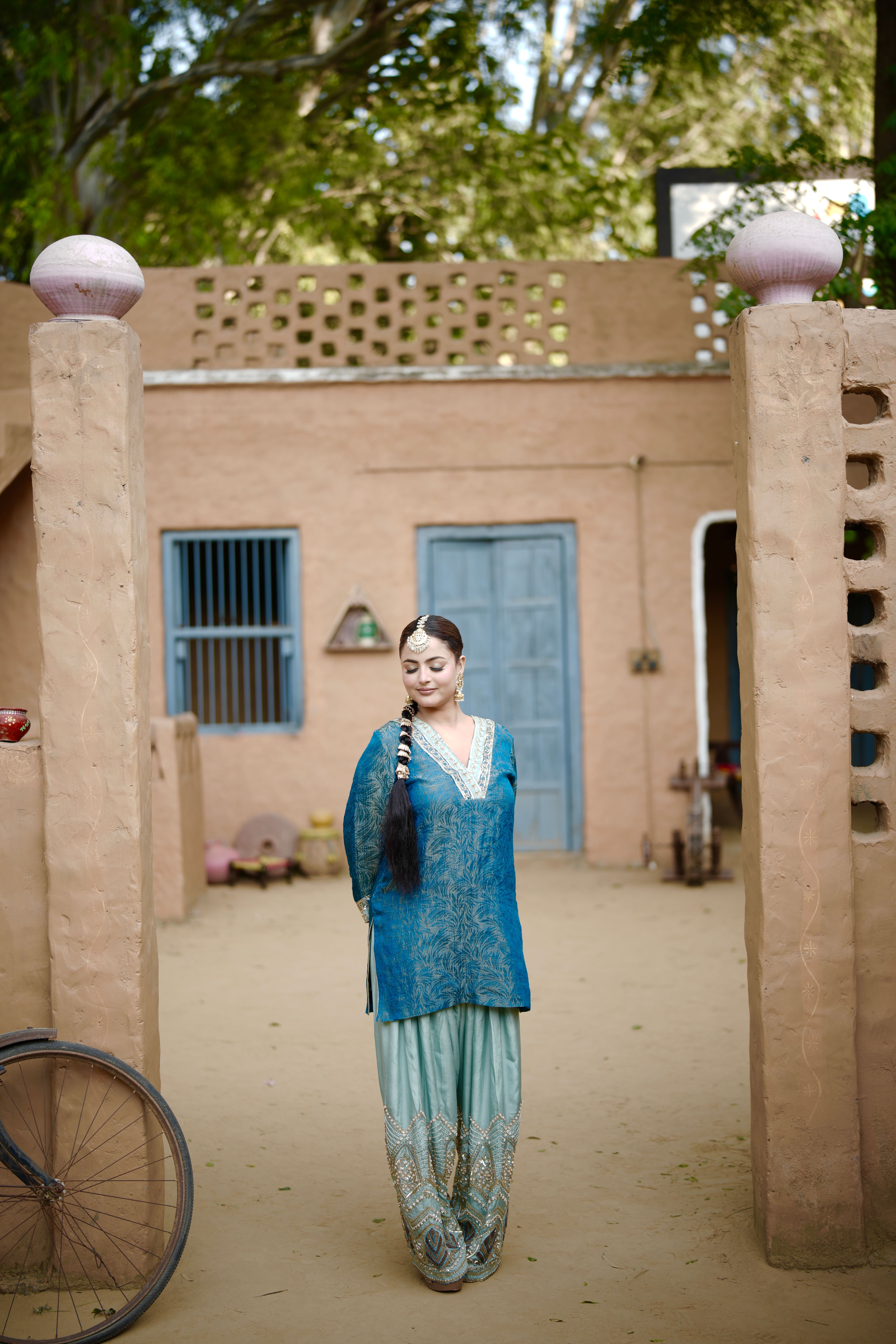 Teal Blue Farshi Salwar Suit