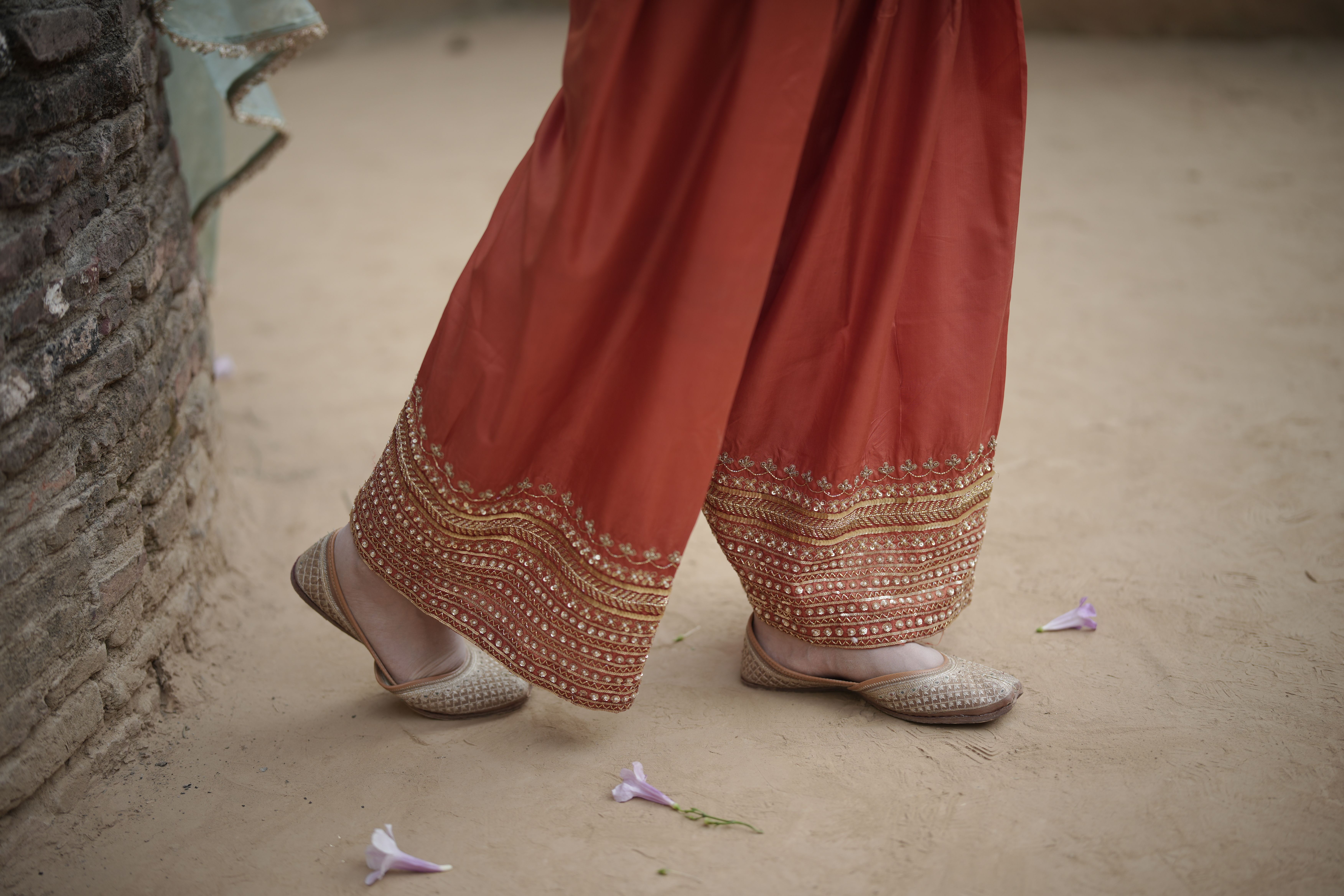 Peach Rust Teal Farshi Salwar Suit