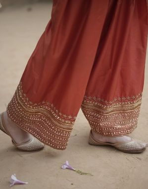 Peach Rust Teal Farshi Salwar Suit