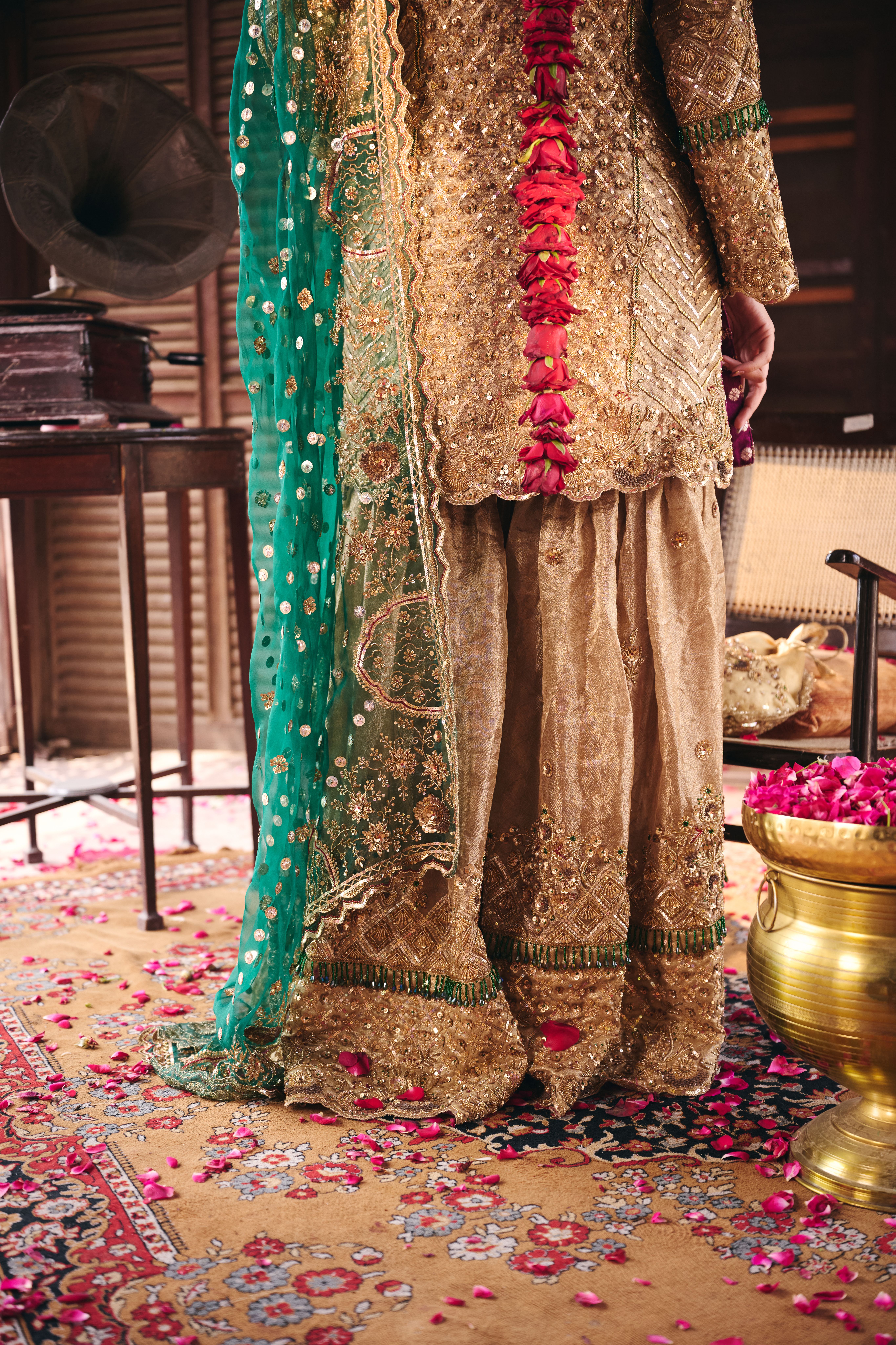 Gold and Green Gharara