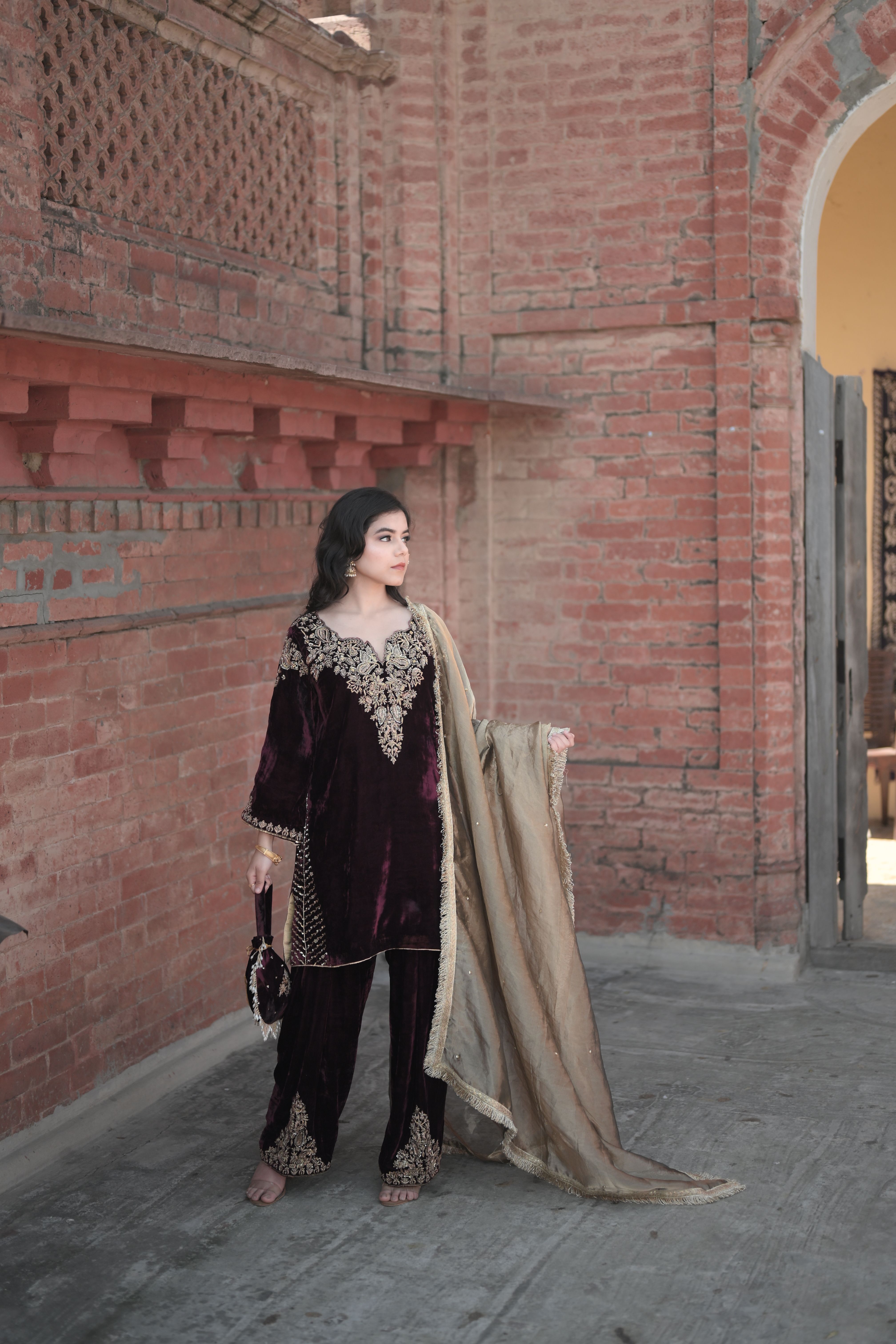 Wine Velvet Salwar Suit
