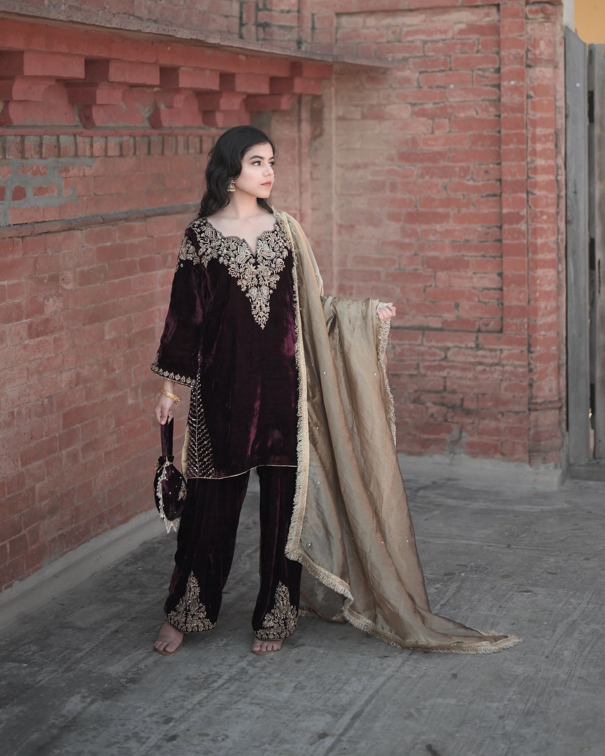 Wine Velvet Salwar Suit