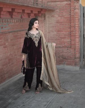 Wine Velvet Salwar Suit