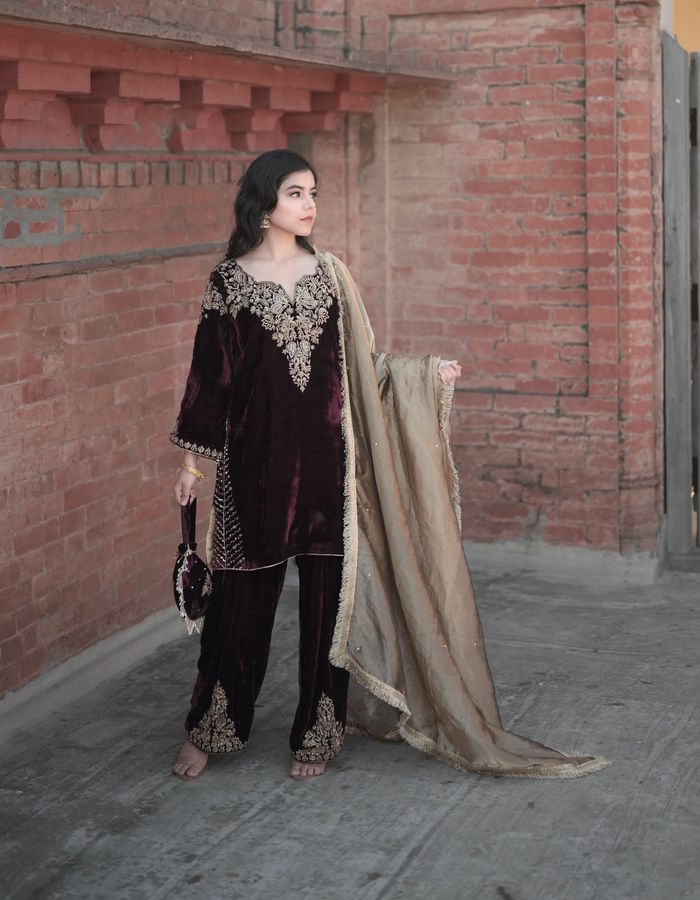 Wine Velvet Salwar Suit