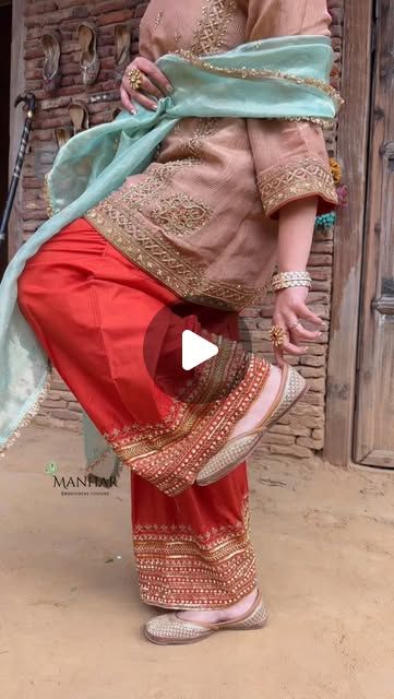 Peach Rust Teal Farshi Salwar Suit