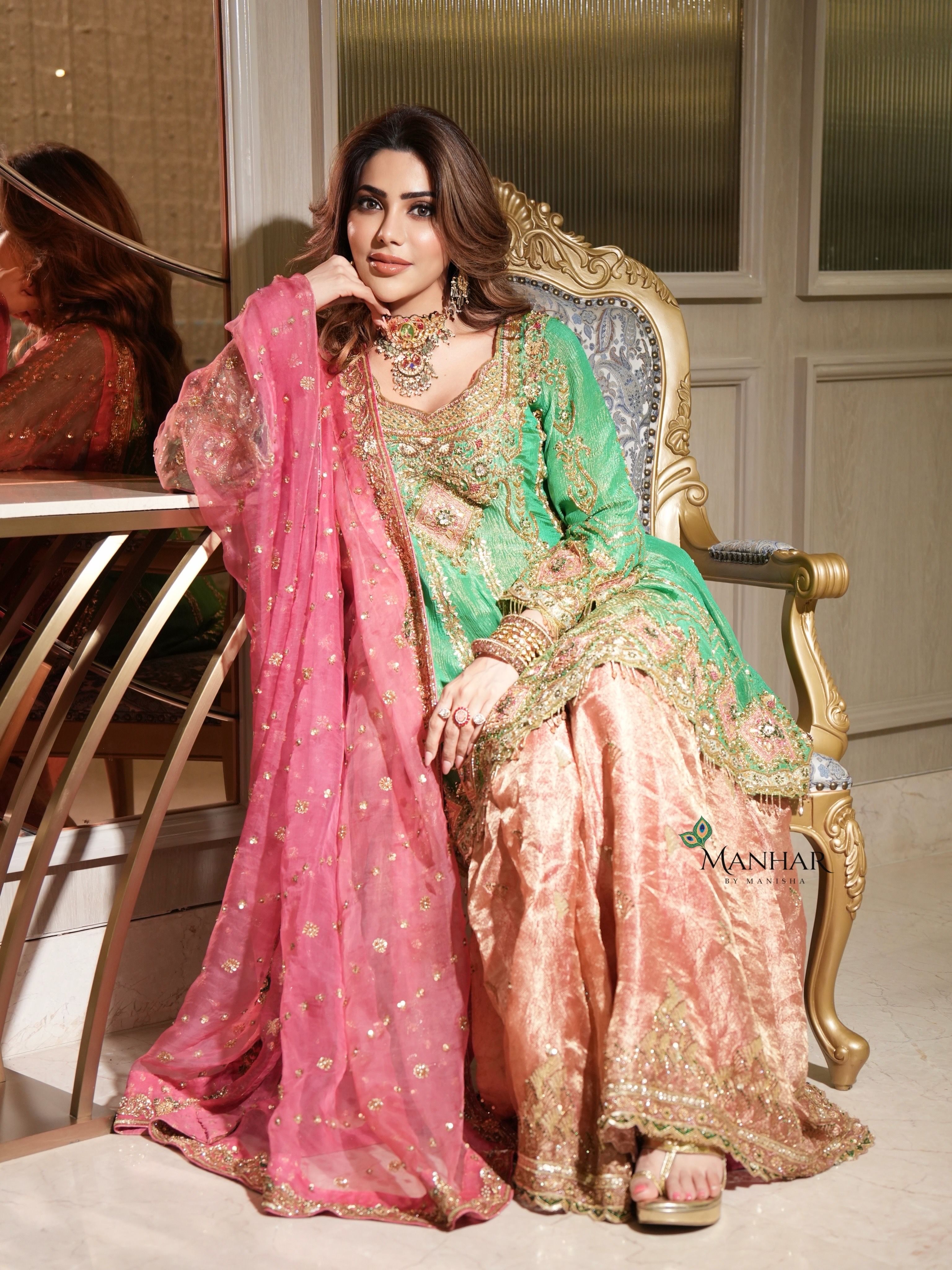 Nikki Tamboli in 3D Green Gharara