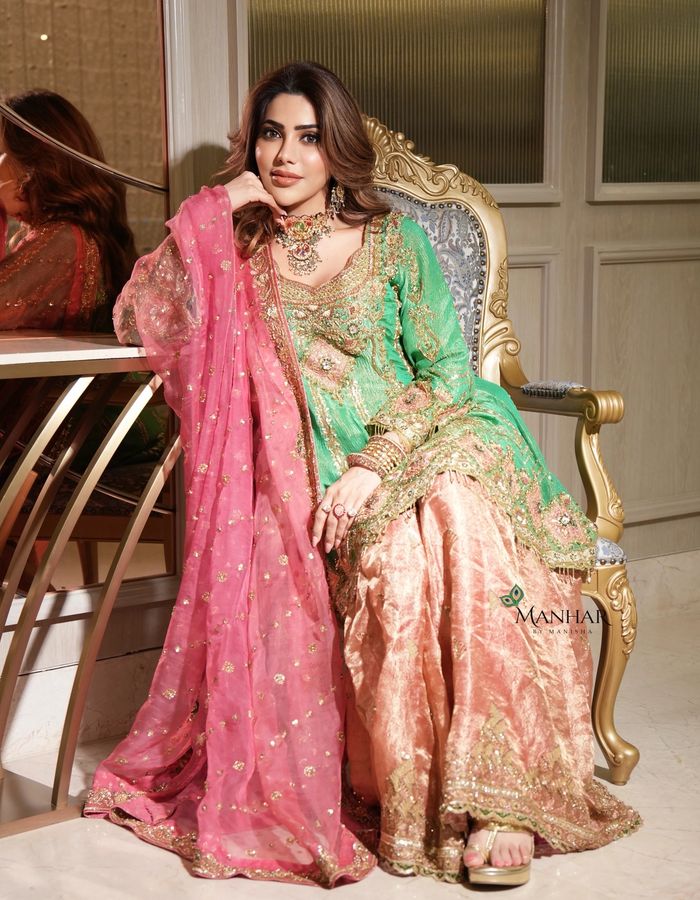 Nikki Tamboli in 3D Green Gharara