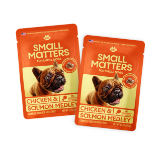 2 pouches of Chicken & Salmon Medley dog food