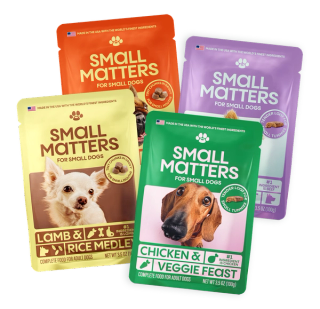 4 pouches of Small Matters wet dog food