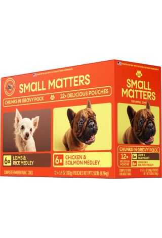 3/4 view of Small Matters chunks in gravy variety pack
