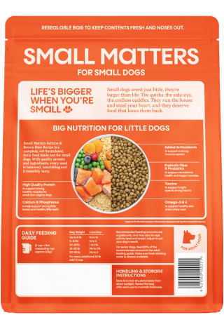 Salmon & Brown Rice Recipe back of kibble bag