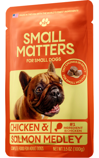 Chicken & Salmon Medley pouch 3/4 angle of pack