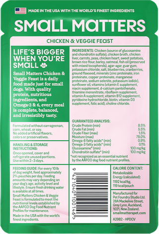 Chicken & Veggie Feast pouch back of pack