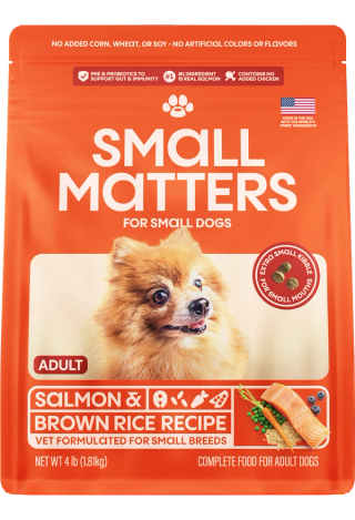 Salmon & Brown Rice Recipe front of kibble bag