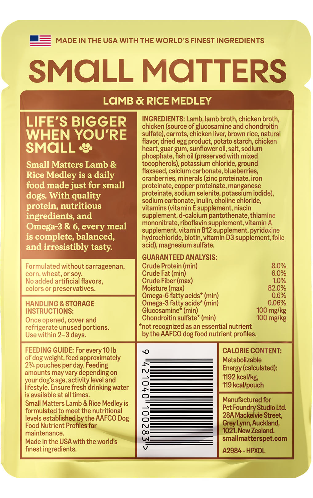 Lamb & Rice Medley Wet Dog Food Back of Pack