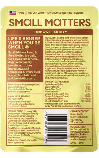 Lamb & Rice Medley Wet Dog Food Back of Pack