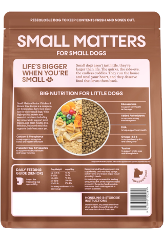 Chicken & Brown Rice Recipe Dry Dog Food for Senior Dogs Back of Pack