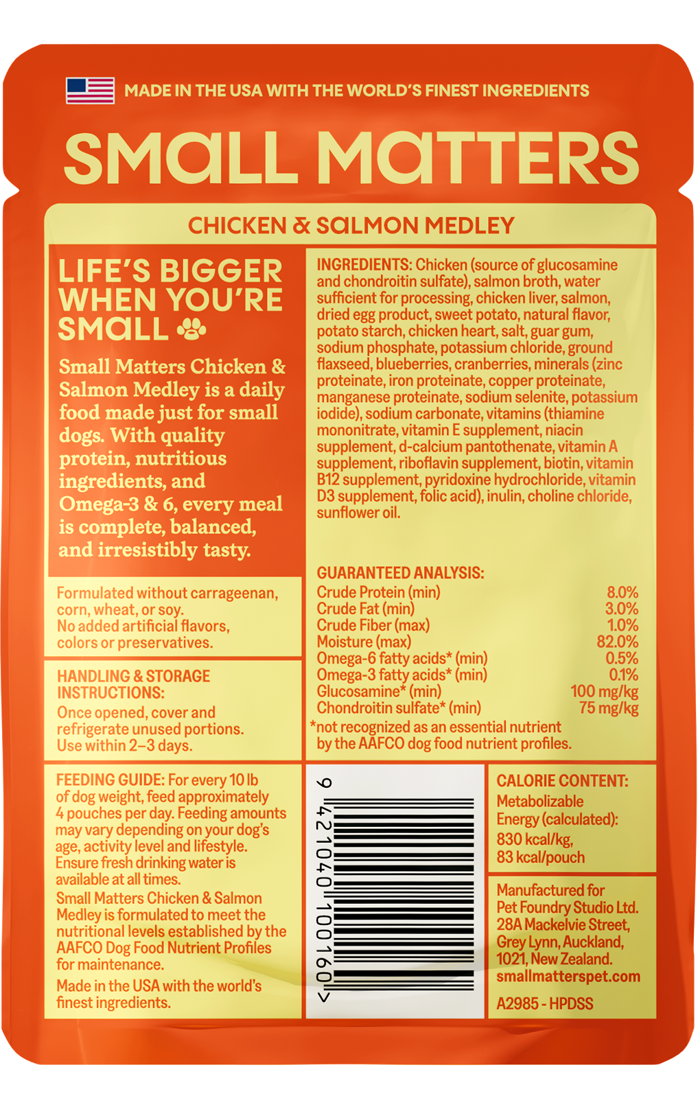 Chicken & Salmon Medley pouch back of pack