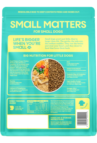 Chicken & Brown Rice Recipe Puppy Food Back of Pack