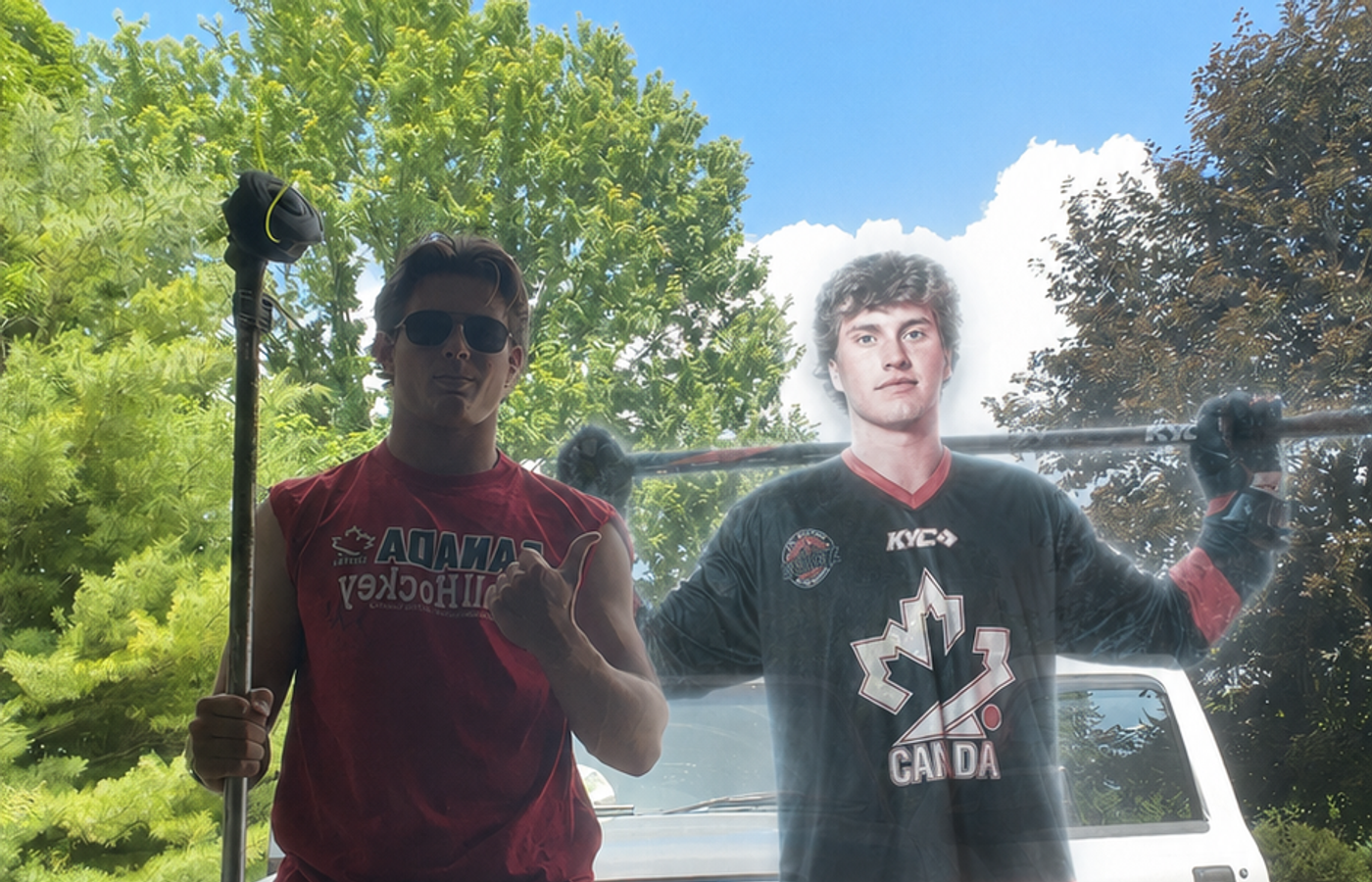 connor laskowski stands with rowan reynard on canada day 2026 for a cut above yard services in guelph