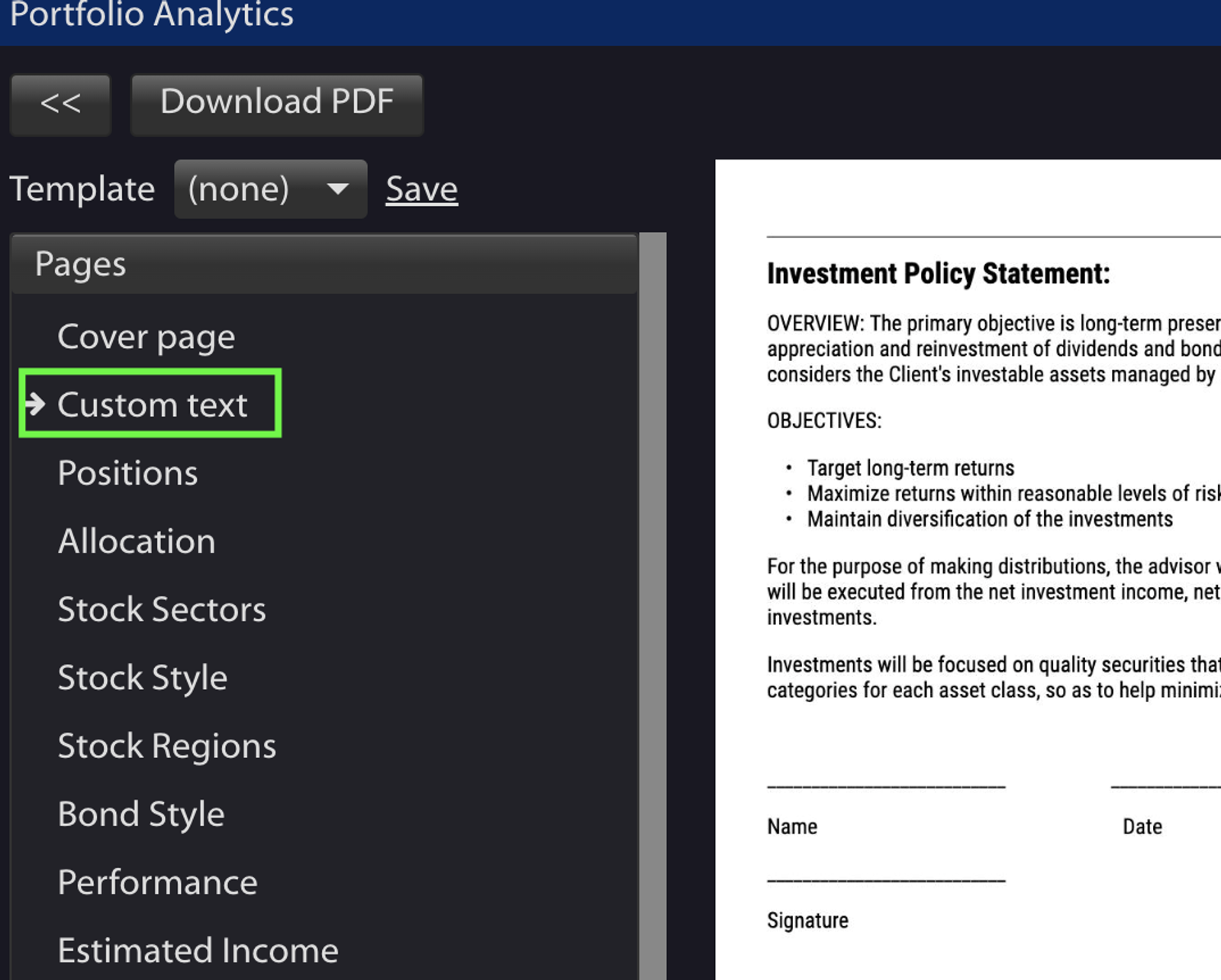 Custom Text Page in PDF