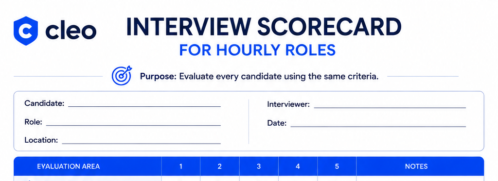 Interview scorecard for hourly roles