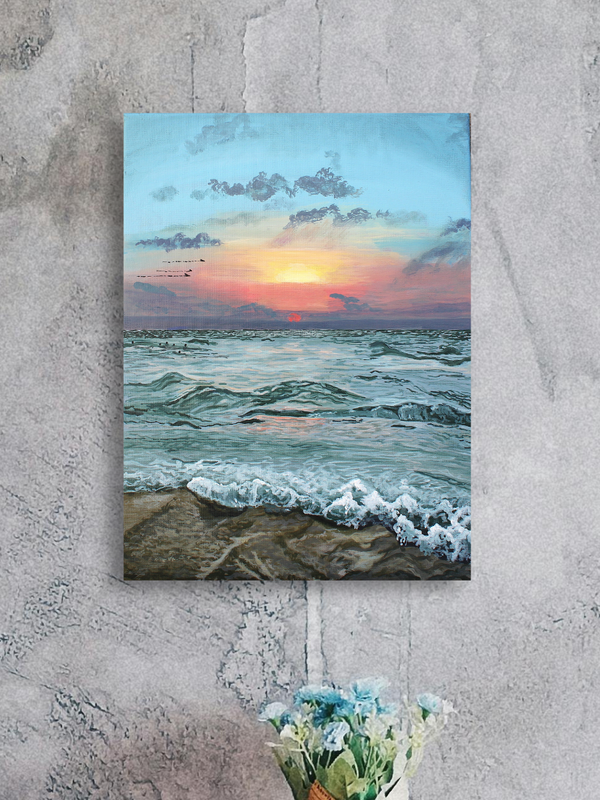 Original Painting of the sea in Gaza. Sends humanitarian aid to a family in Gaza.