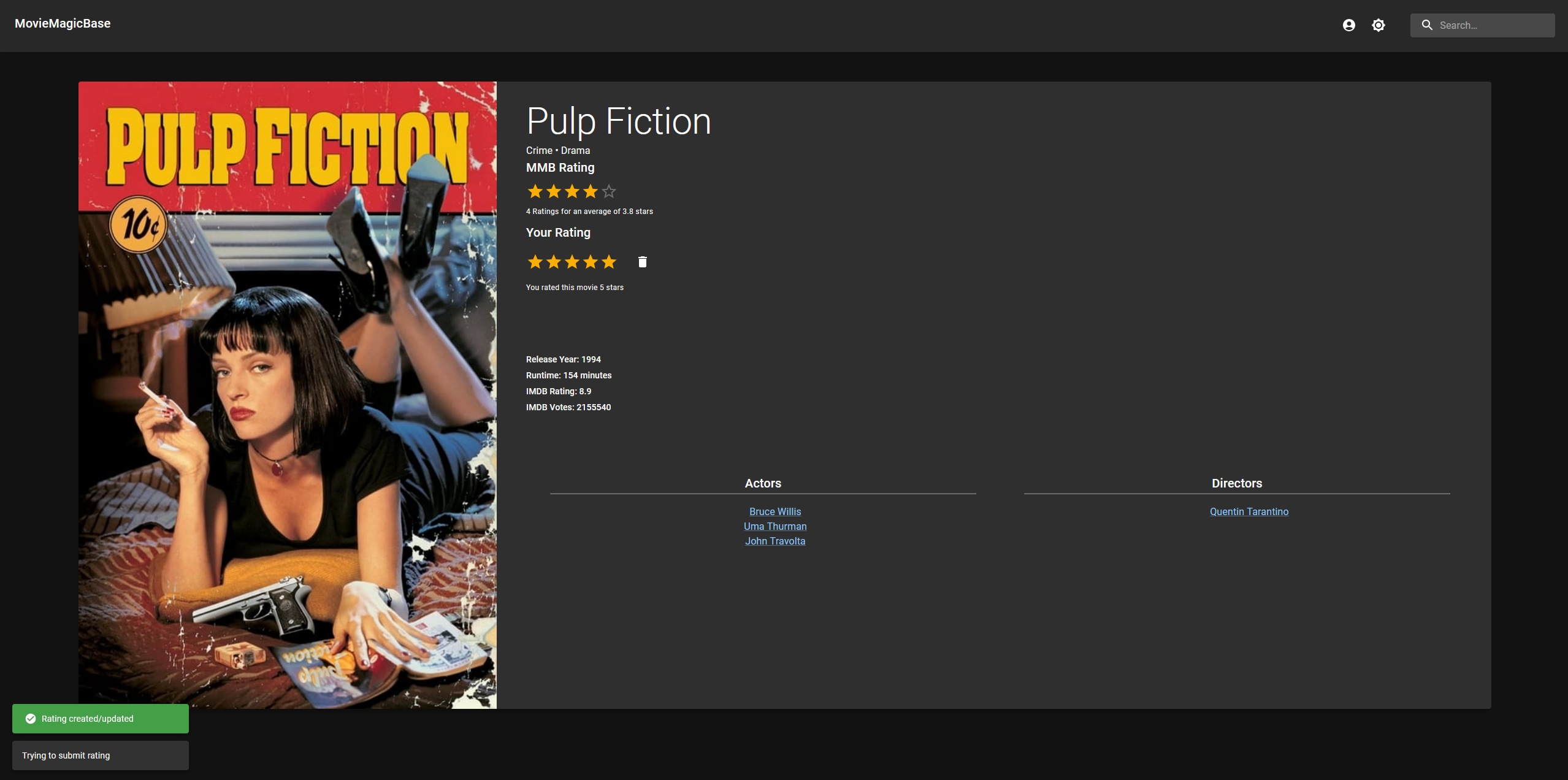 Page showcasing Pulp Fiction the movie