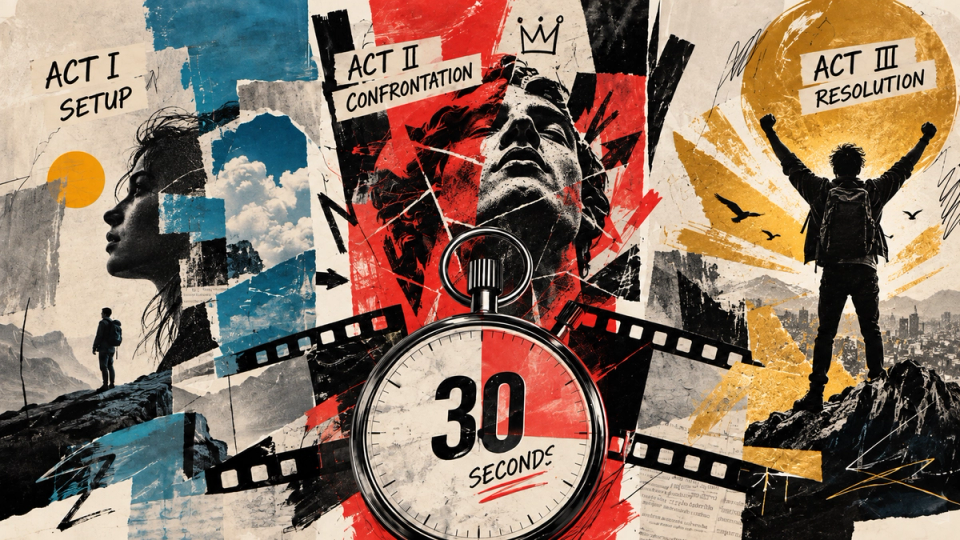 A thirty-second timeline divided into three unequal parts with one beat marked in each.