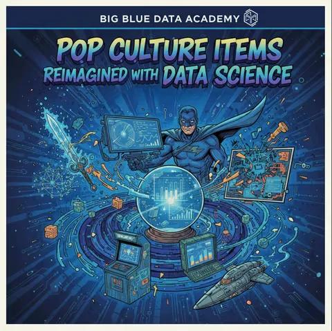 A square LinkedIn post built on a superhero conceit, data roles cast as comic-book characters.