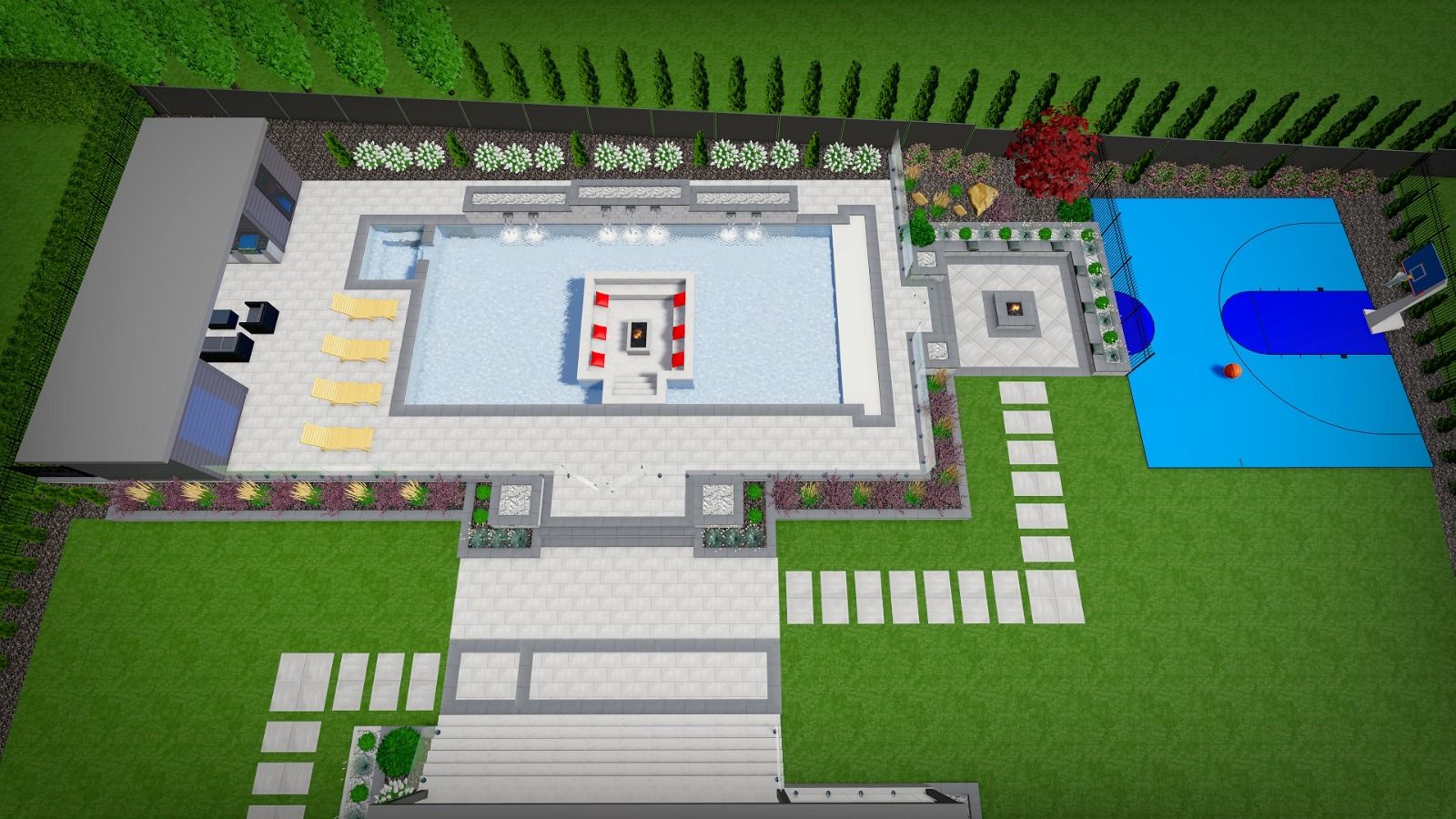 plan 3D conception aménagement paysager 