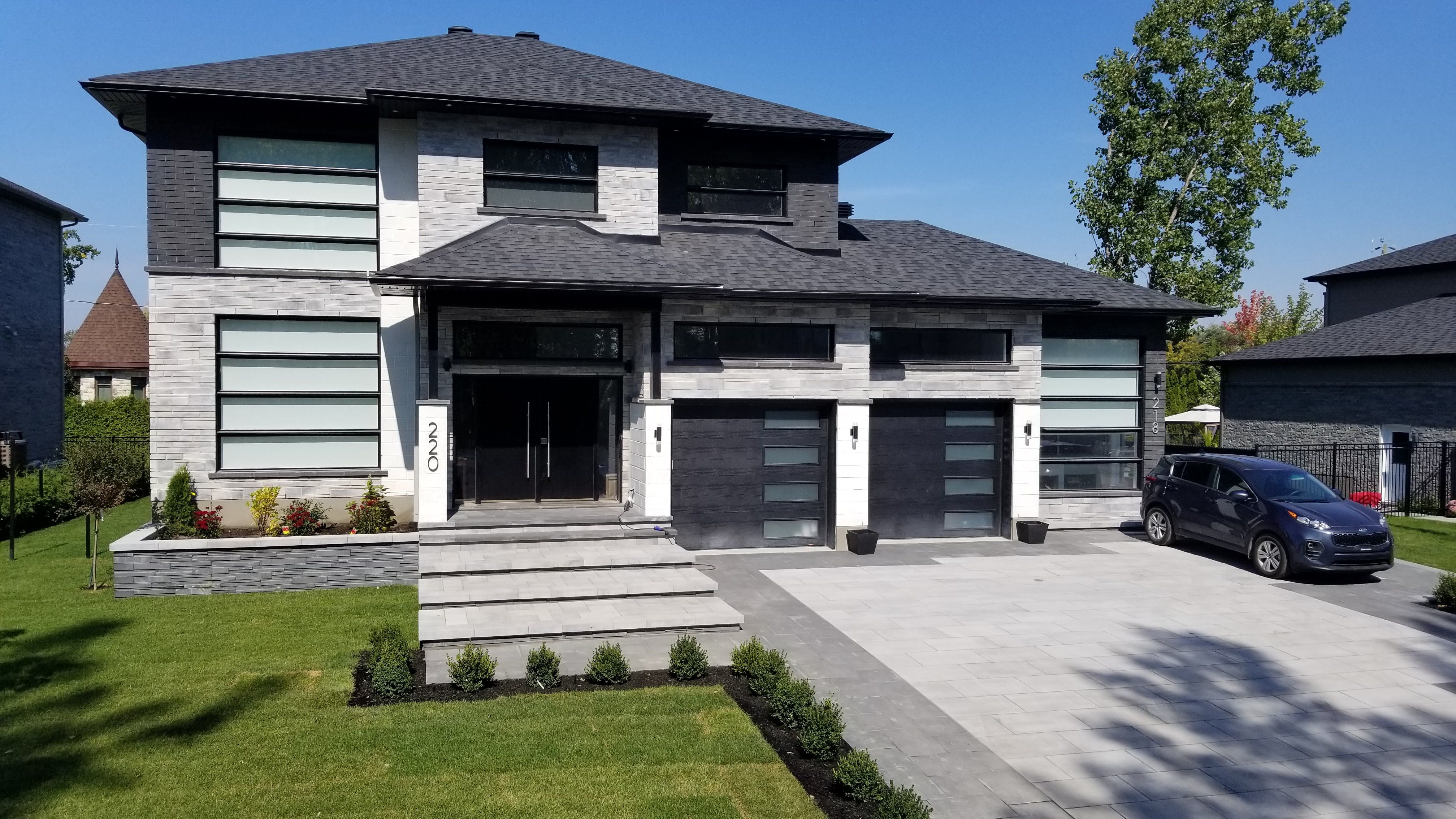 Driveway, paving stone parking lot