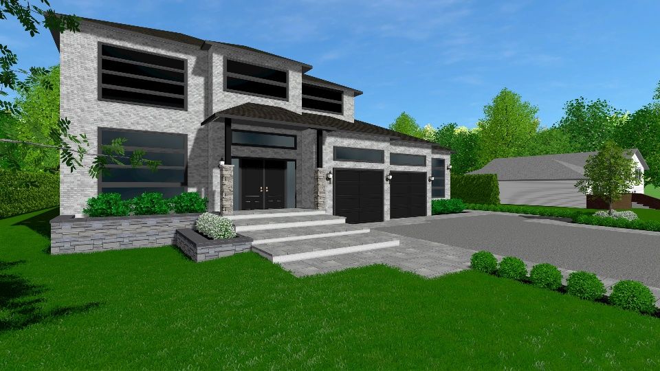 3D plan for the landscaping of a front yard