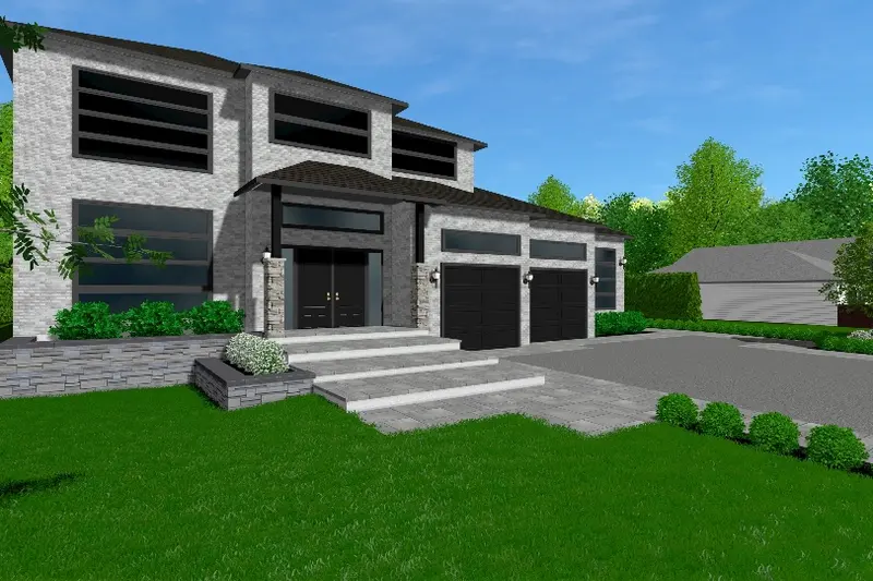 Plan 3D pour l'aménagement paysager d'une cour avant