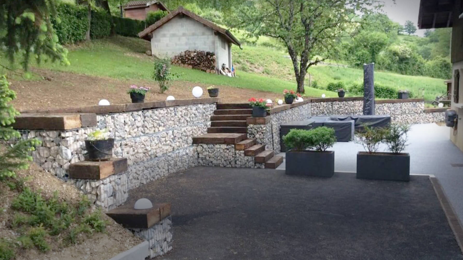 projet aménagement extérieur avec gabion