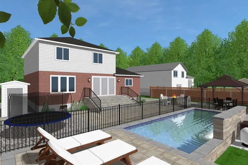 Plan 3D aménagement avec piscine creusée