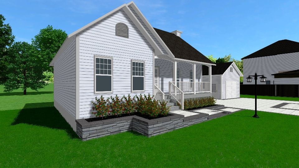 3D plan for the landscaping of a front yard