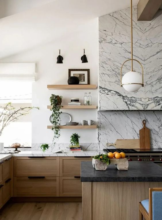 Kitchen with floating shelves