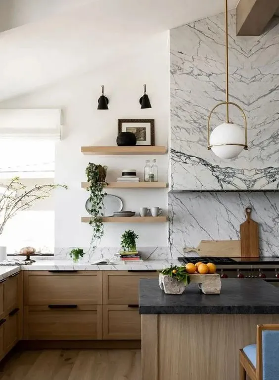 Kitchen with floating shelves