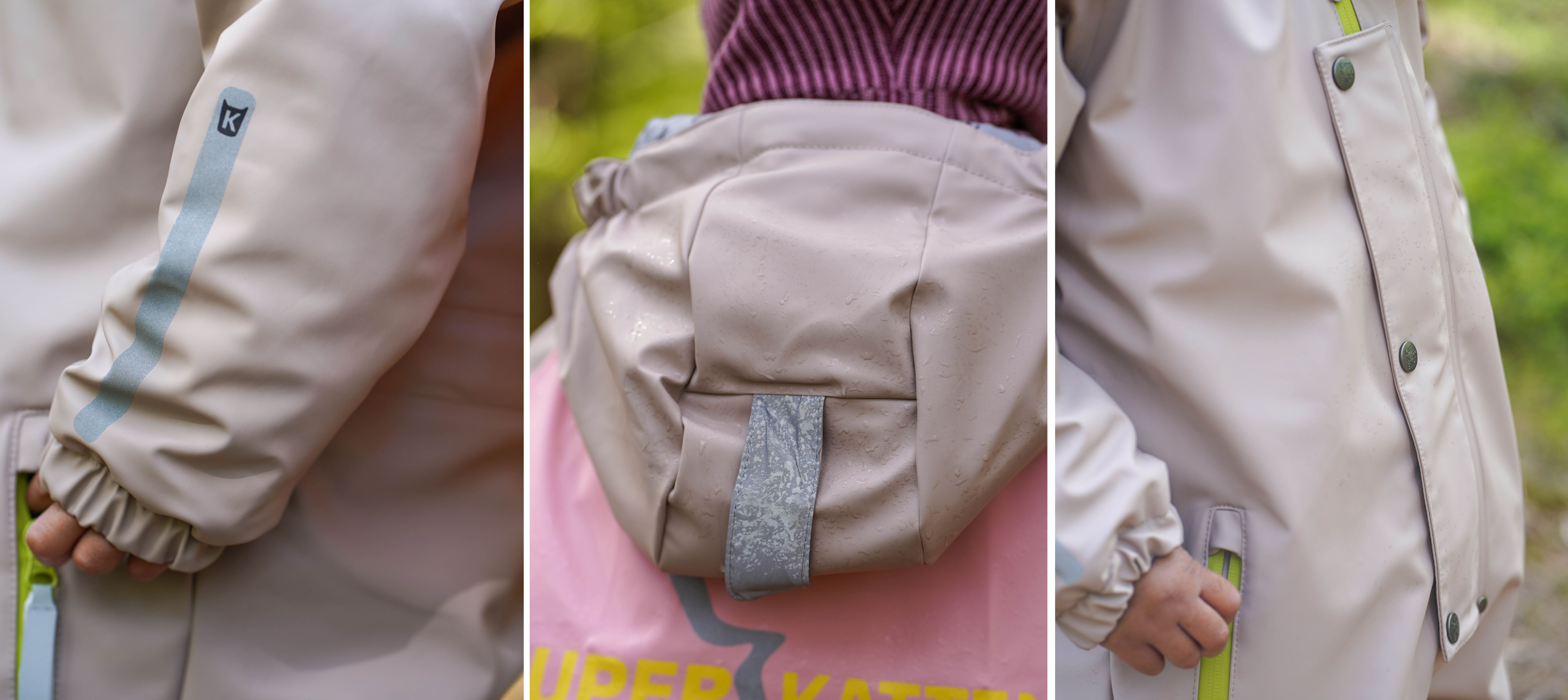 Vinteregndressen er laga i Kvailtets PU der regnet prellar av stoffet. Det trengs ingen oppfrisking av impregneringa etter bruk.
