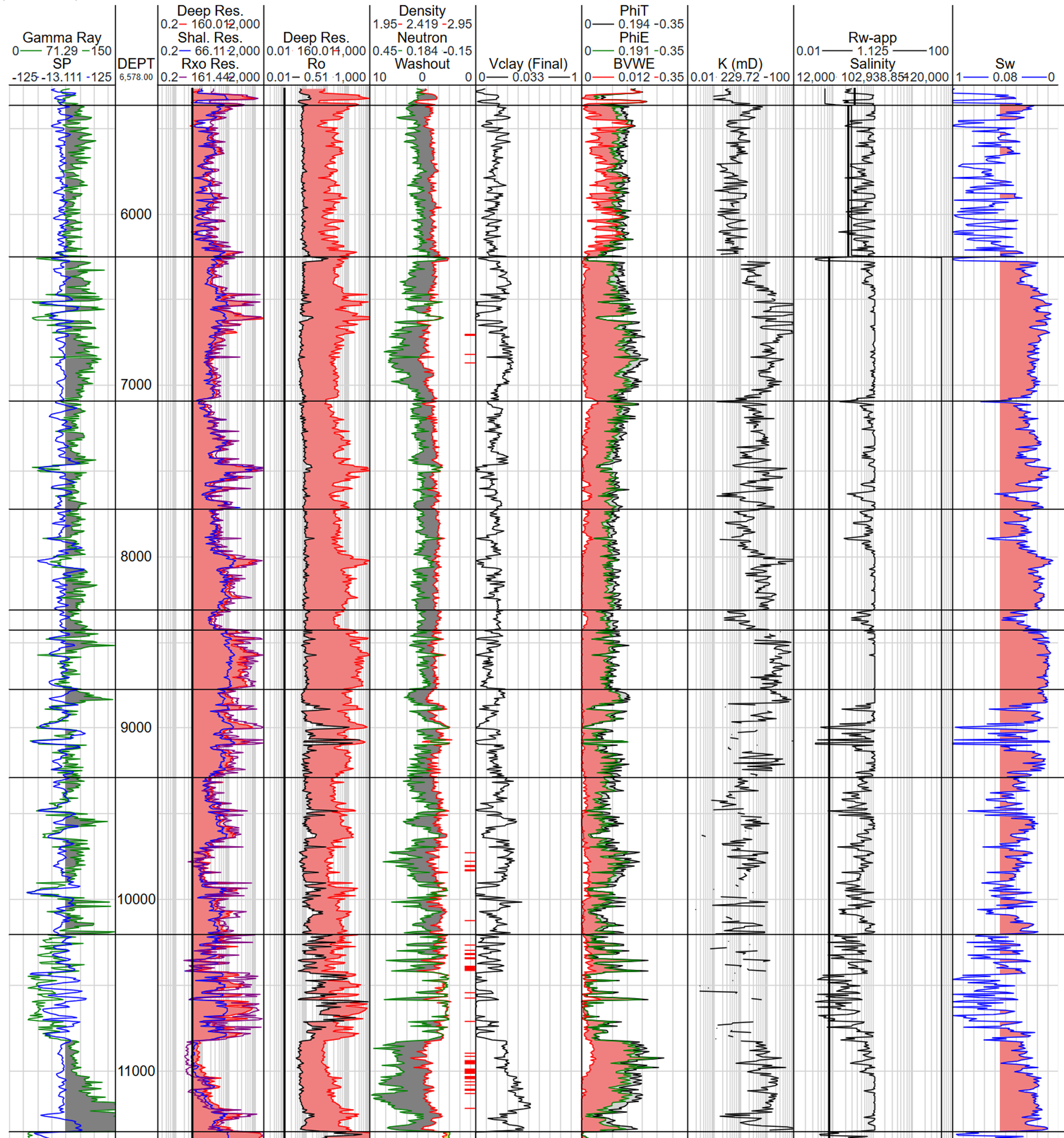 Screenshot of log tracks from water saturation module