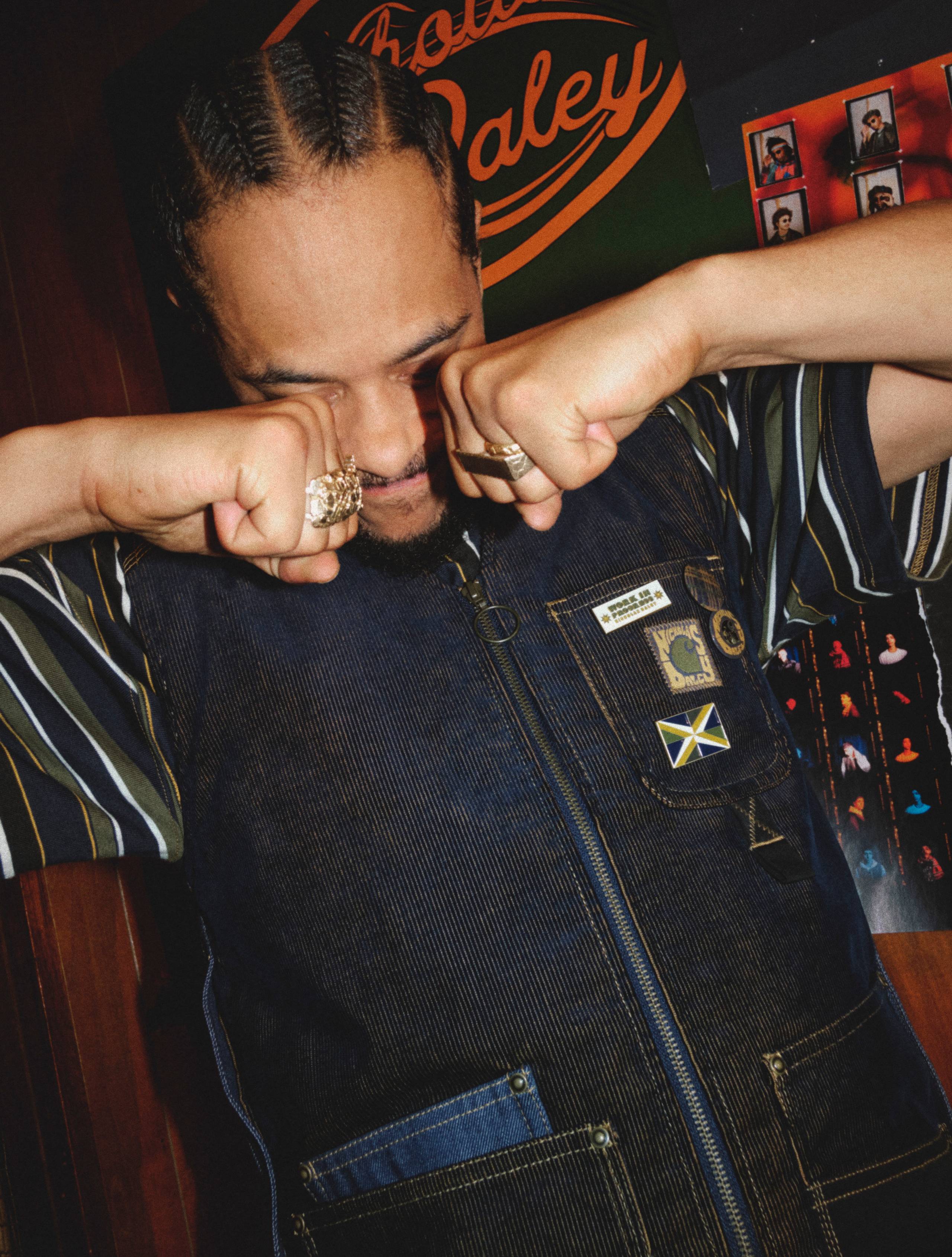 Artist Pink Siifu wearing Nicholas Daley x Carhartt WIP Collaboration