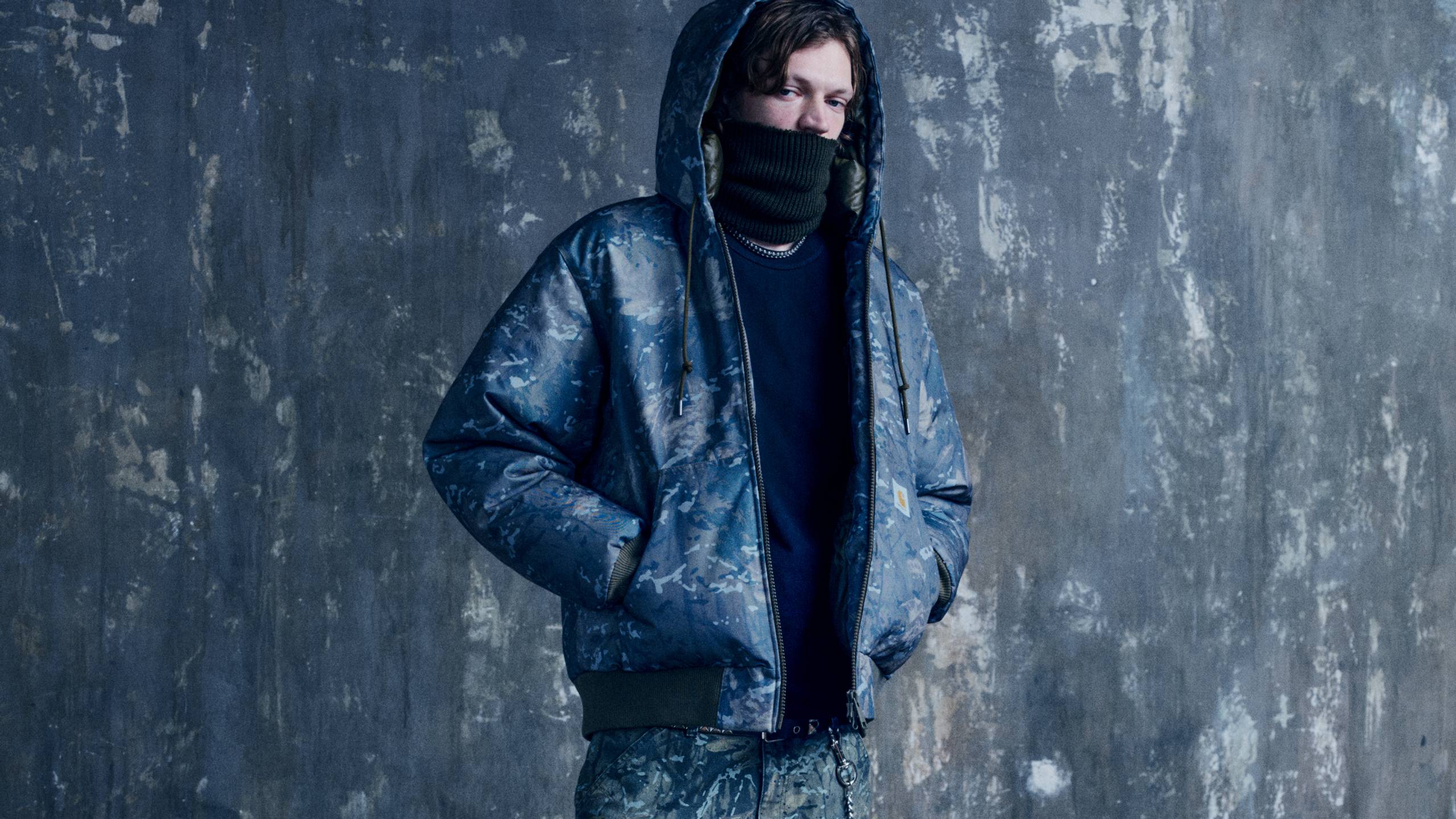 Model wearing a full Camo Combi look from the In Plain Sight Collection