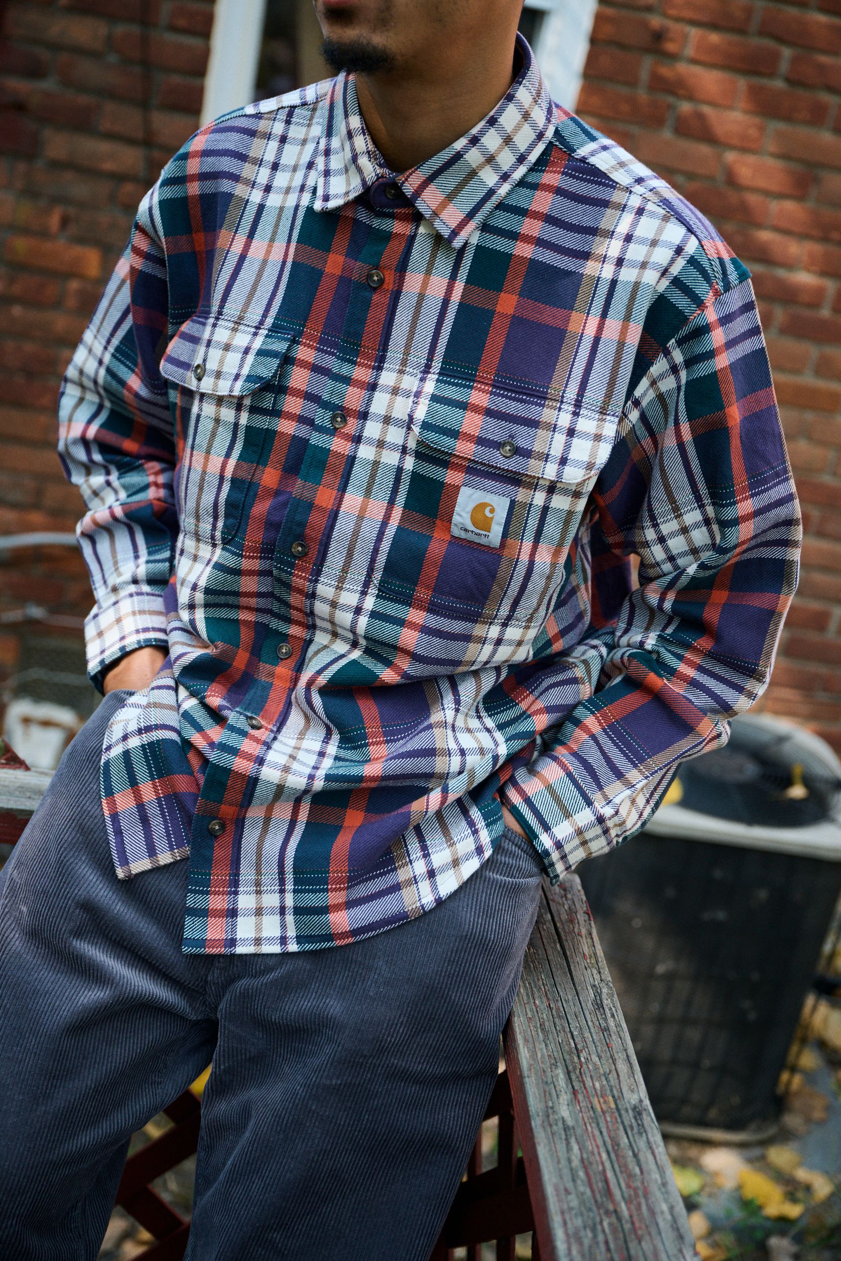 Model wearing a Tamblyn Check Shirt in Lokers