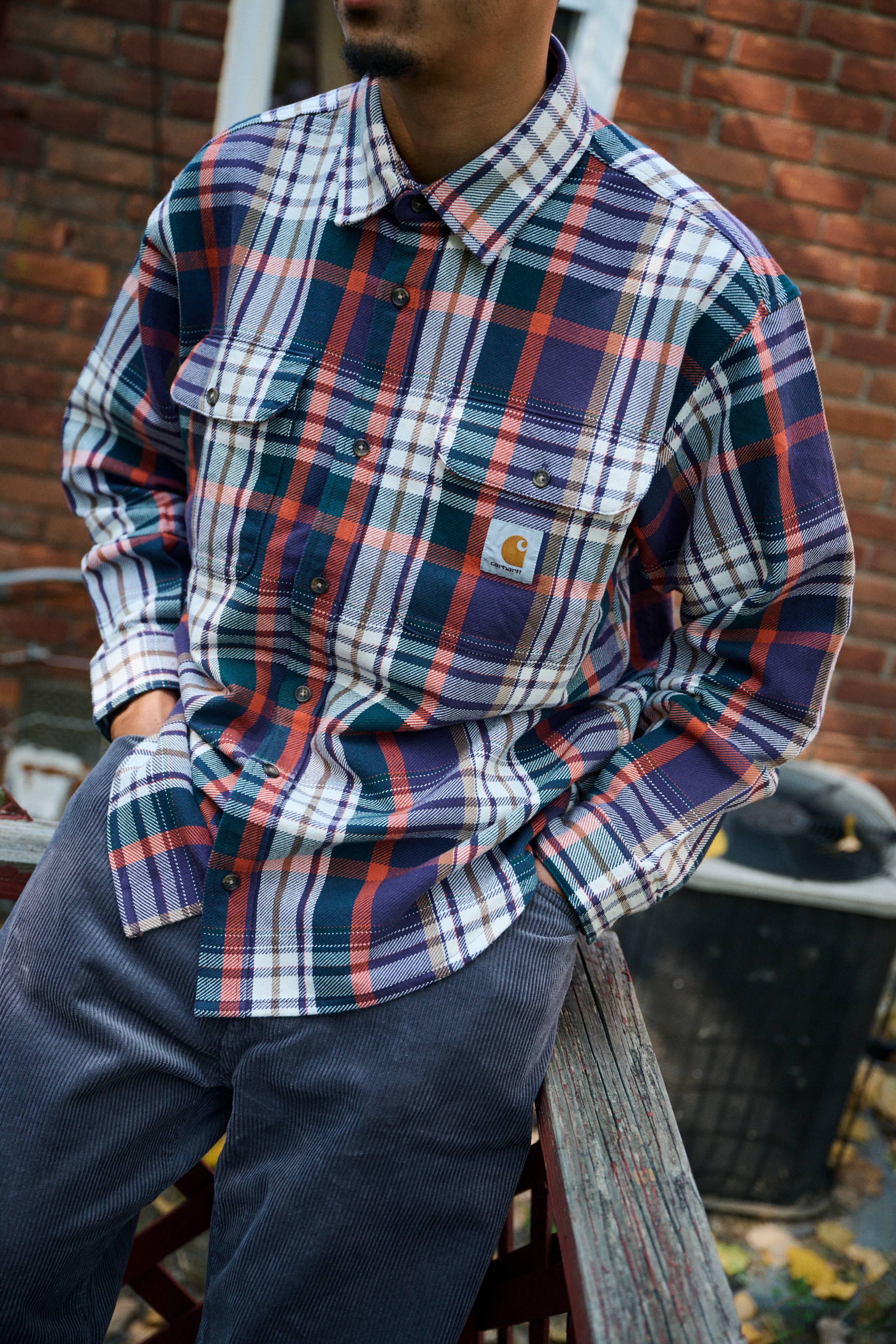 Model wearing a Tamblyn Check Shirt in Lokers