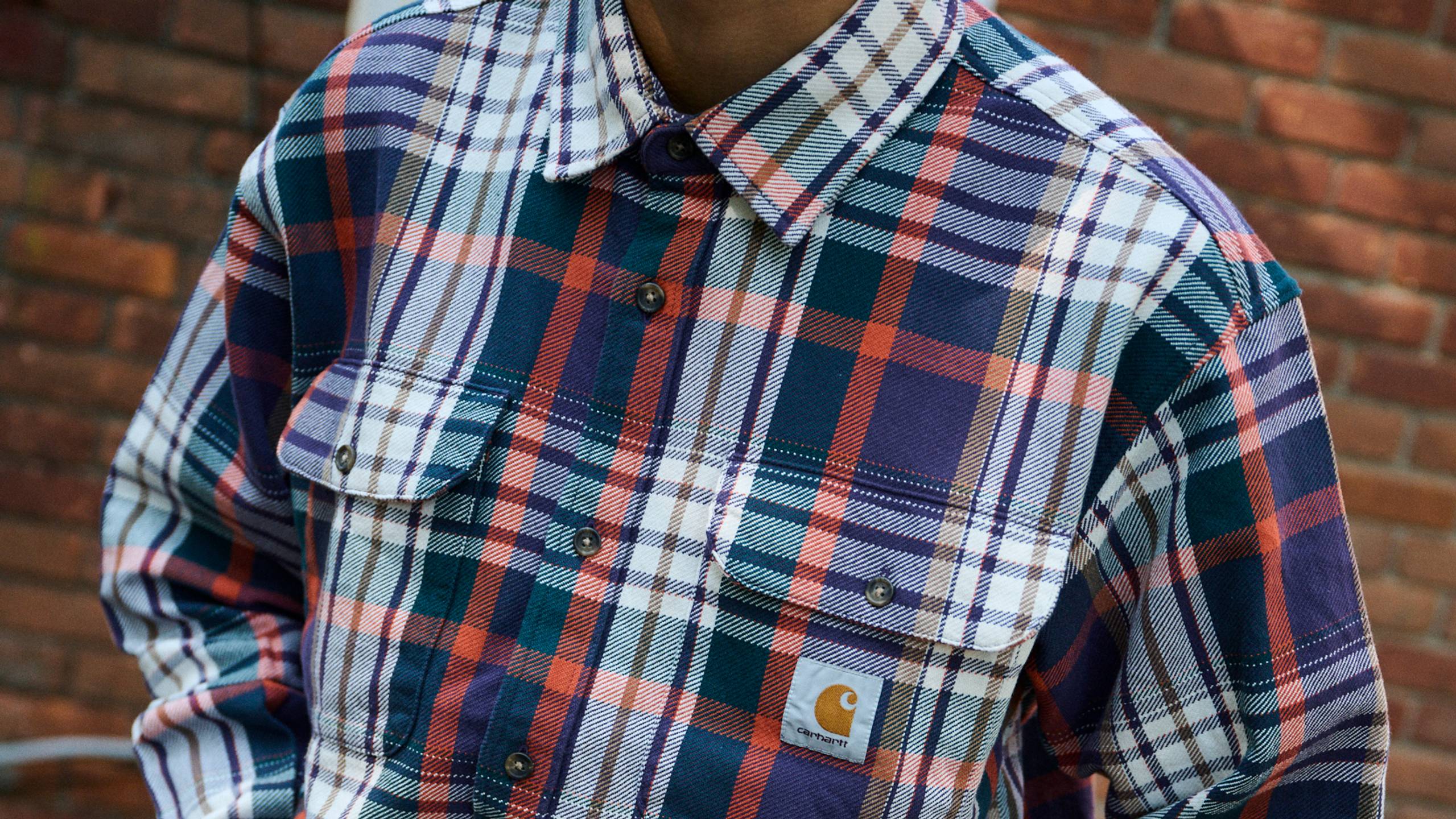 Model wearing a Tamblyn Check Shirt in Lokers