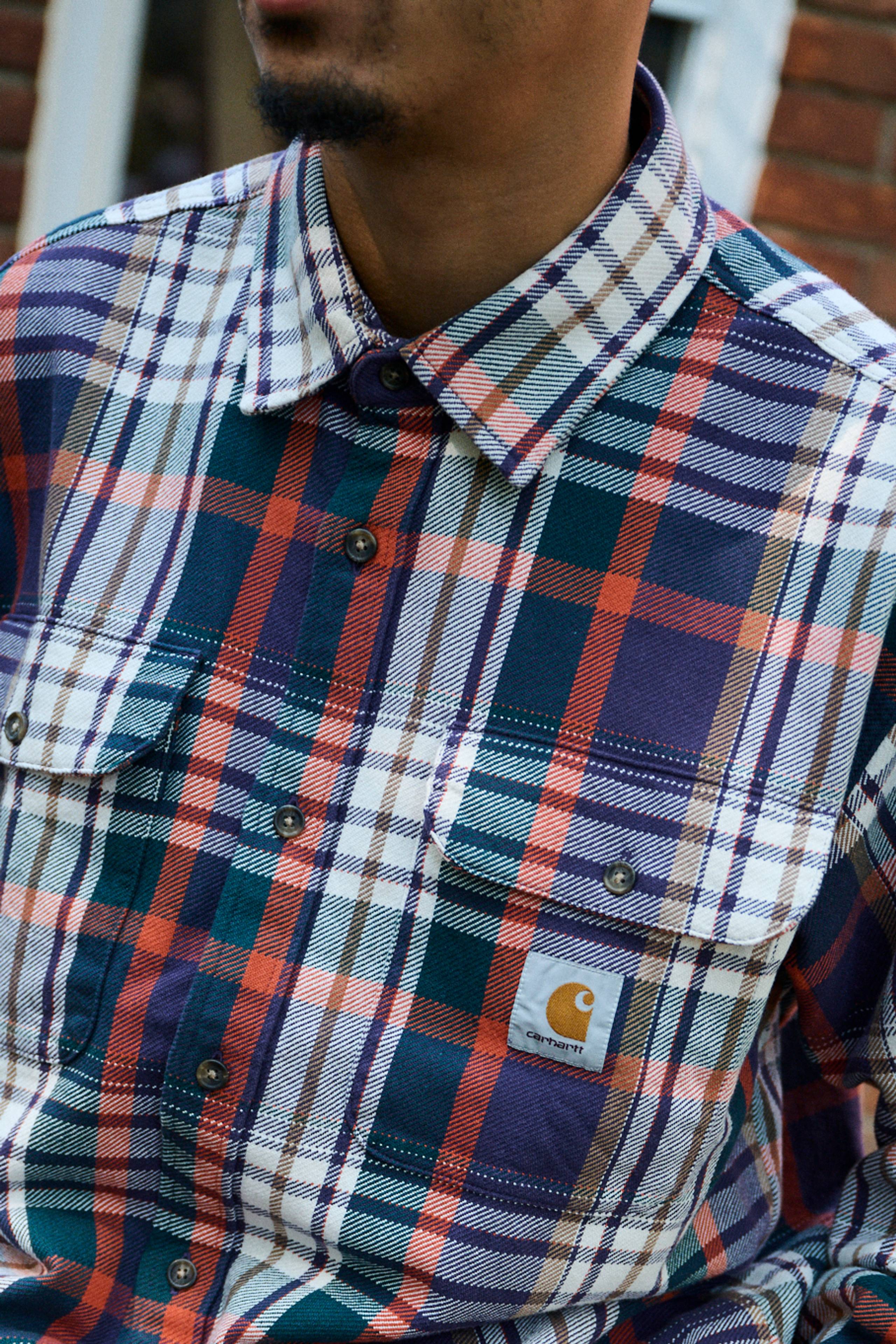 Model wearing a Tamblyn Check Shirt in Lokers