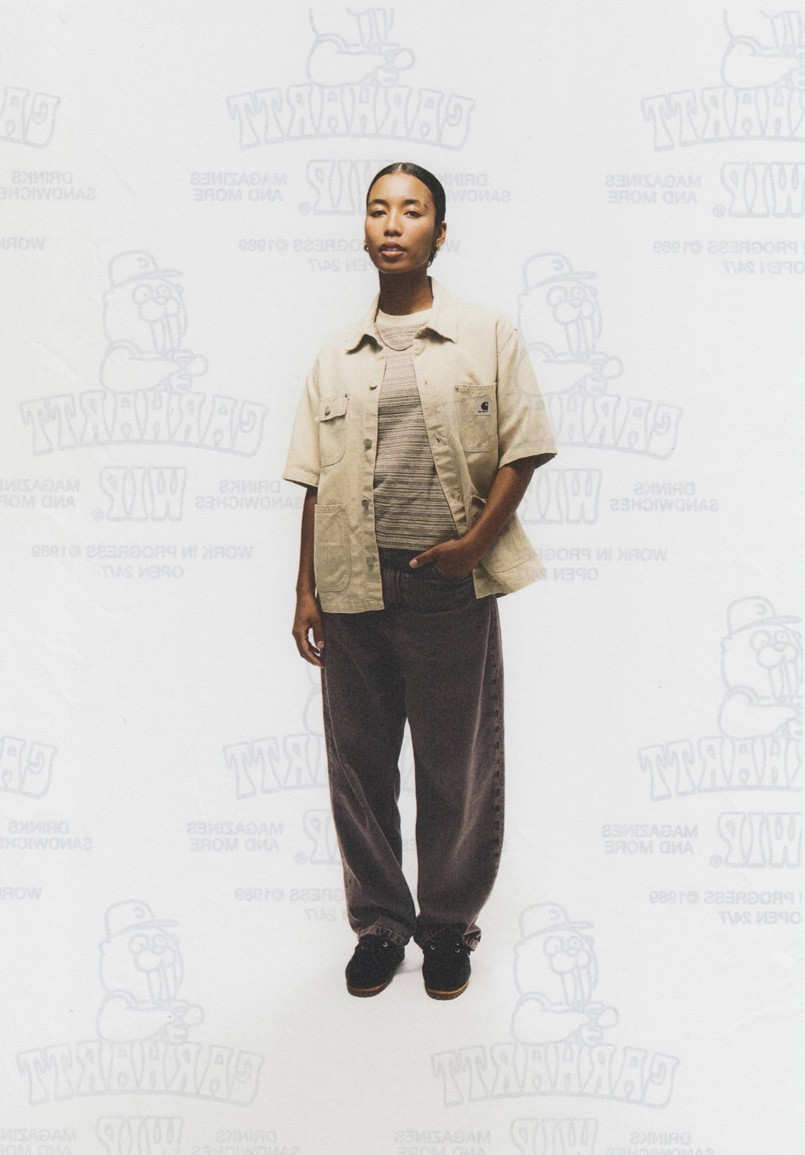 Model wearing Carhartt WIP Michigan short sleeve shirt