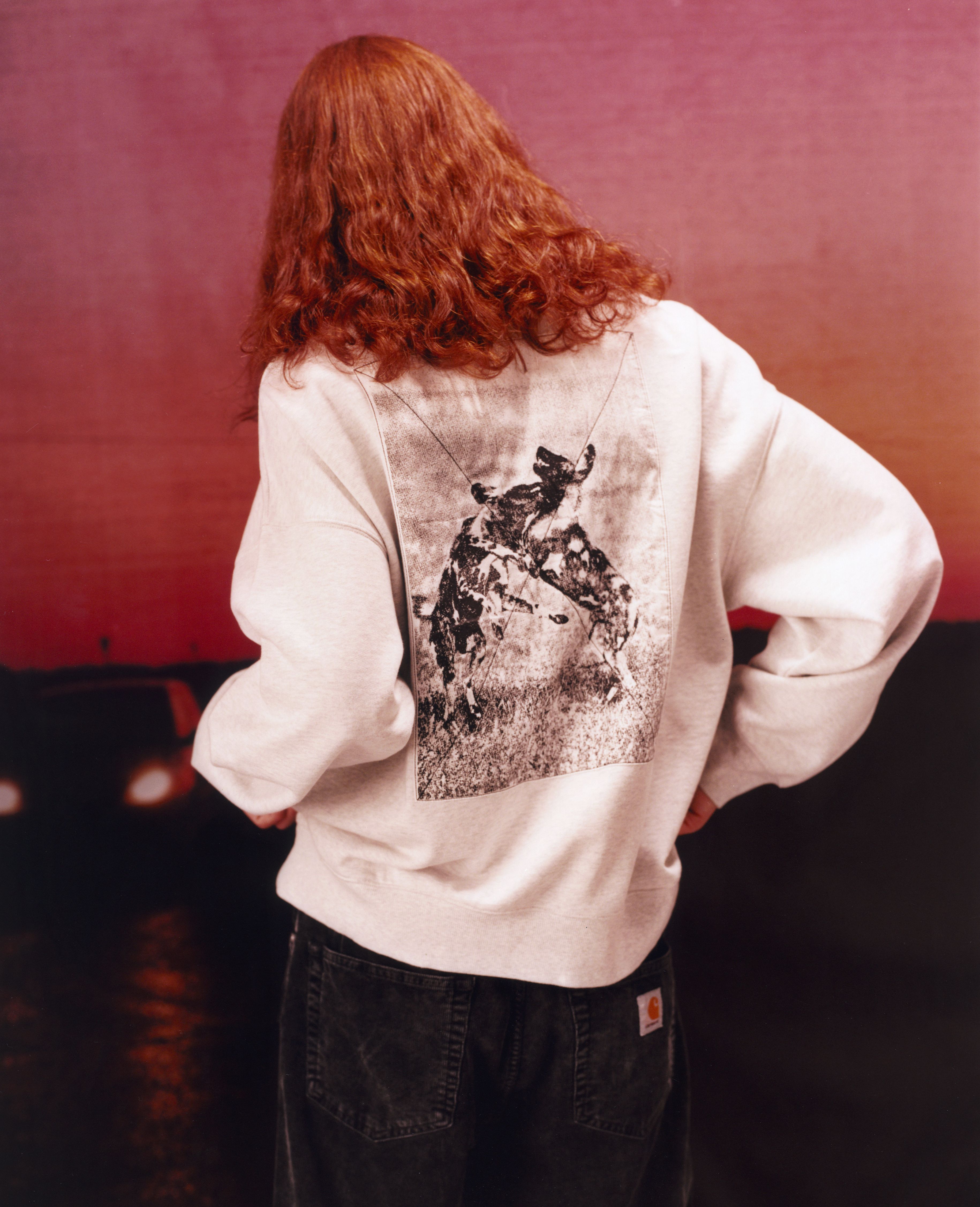 Model wearing a No Play Sweatshirt in Ash Heather