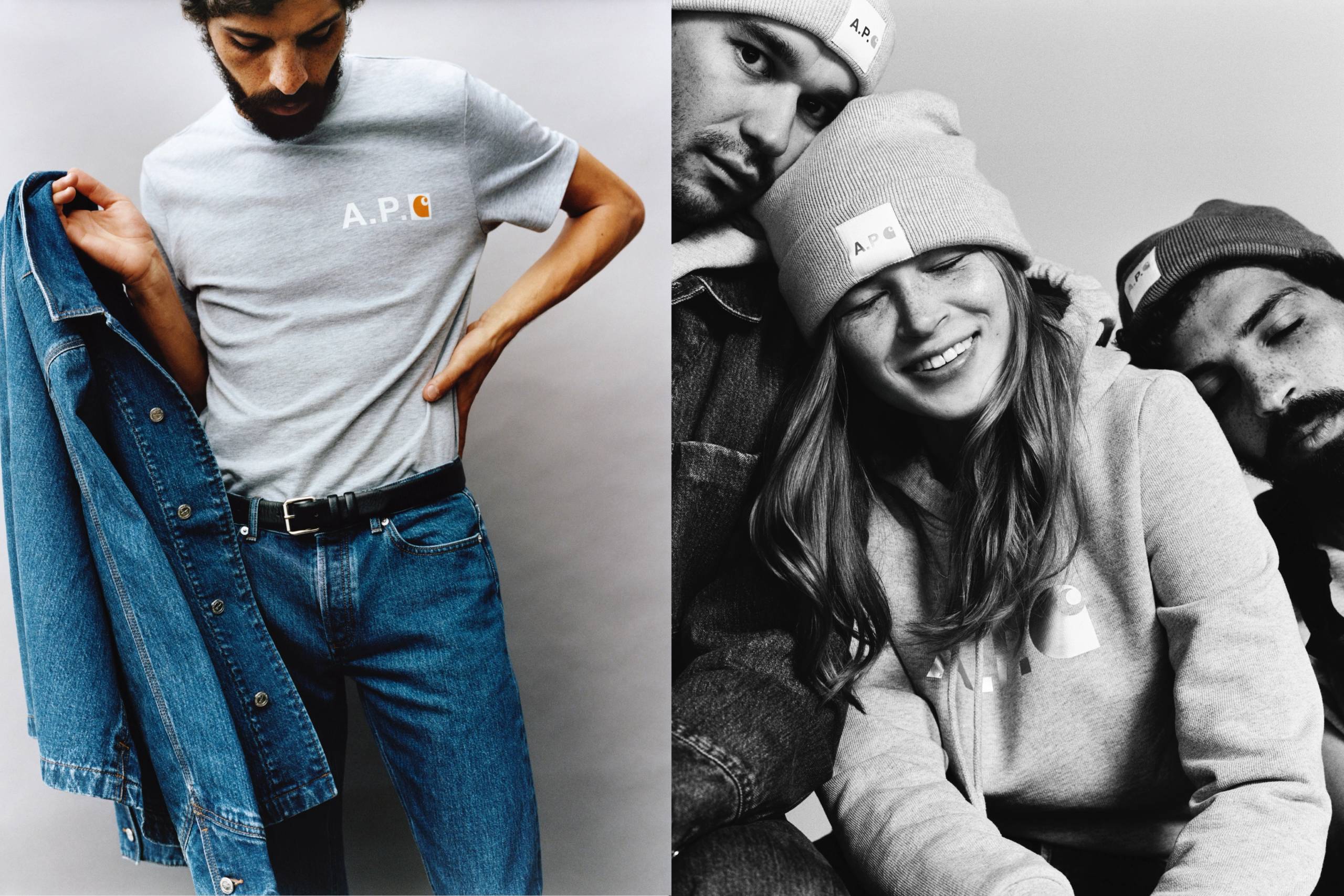 Models wearing items from A.P.C. x Carhartt WIP collection